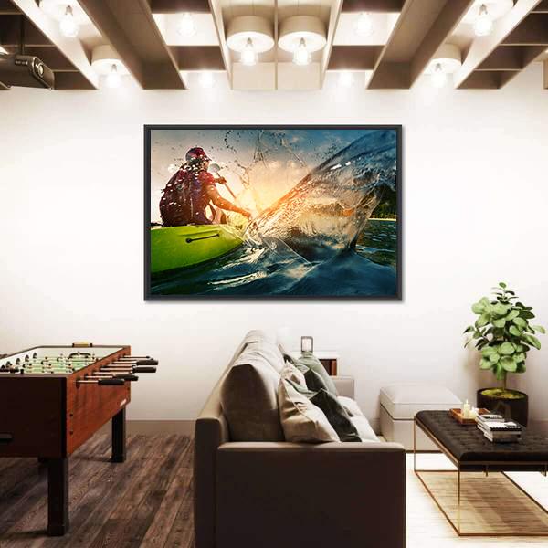 Young Lady Paddling Hard Canvas Wall Art-3 Horizontal-Gallery Wrap-25" x 16"-Tiaracle