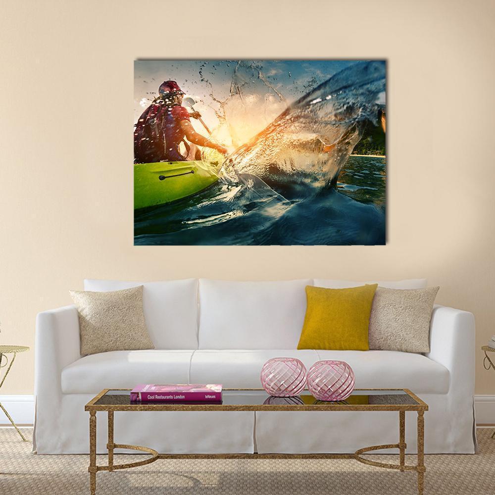 Young Lady Paddling Hard Canvas Wall Art-1 Piece-Gallery Wrap-48" x 32"-Tiaracle