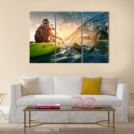 Young Lady Paddling Hard Canvas Wall Art-3 Horizontal-Gallery Wrap-37" x 24"-Tiaracle