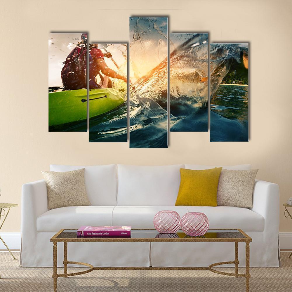 Young Lady Paddling Hard Canvas Wall Art-5 Pop-Gallery Wrap-47" x 32"-Tiaracle