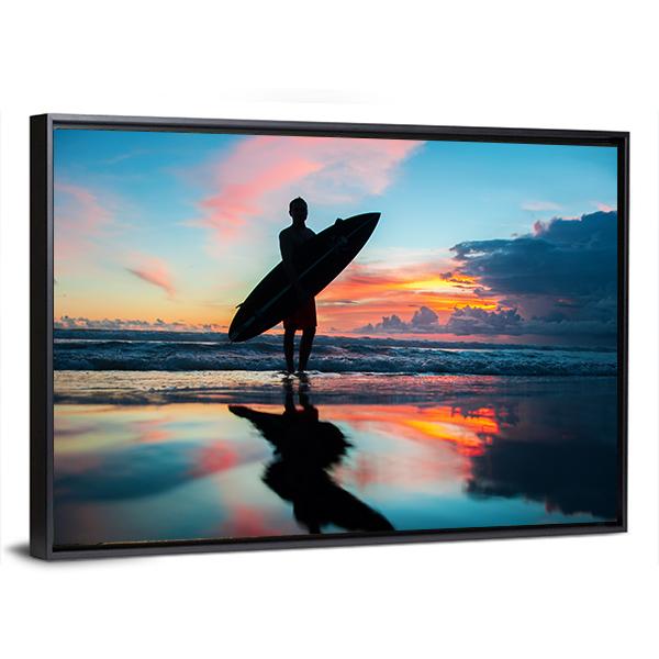 Young Surfer With Board On The Beach Canvas Wall Art-3 Horizontal-Gallery Wrap-25" x 16"-Tiaracle