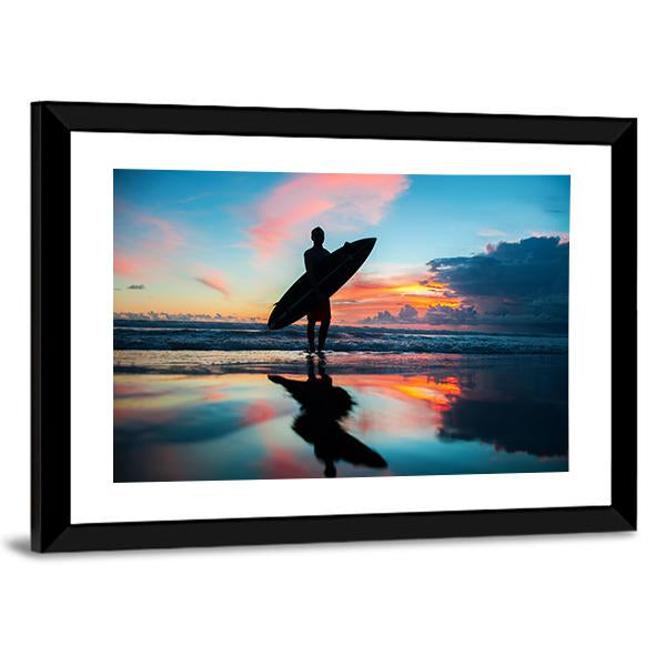 Young Surfer With Board On The Beach Canvas Wall Art-3 Horizontal-Gallery Wrap-25" x 16"-Tiaracle