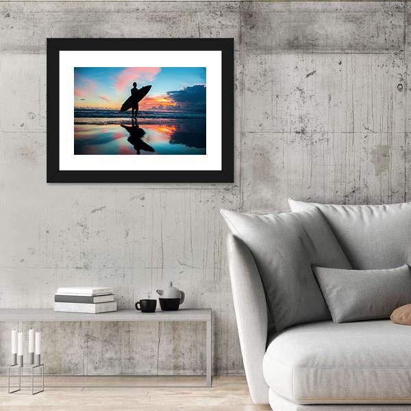 Young Surfer With Board On The Beach Canvas Wall Art-3 Horizontal-Gallery Wrap-25" x 16"-Tiaracle