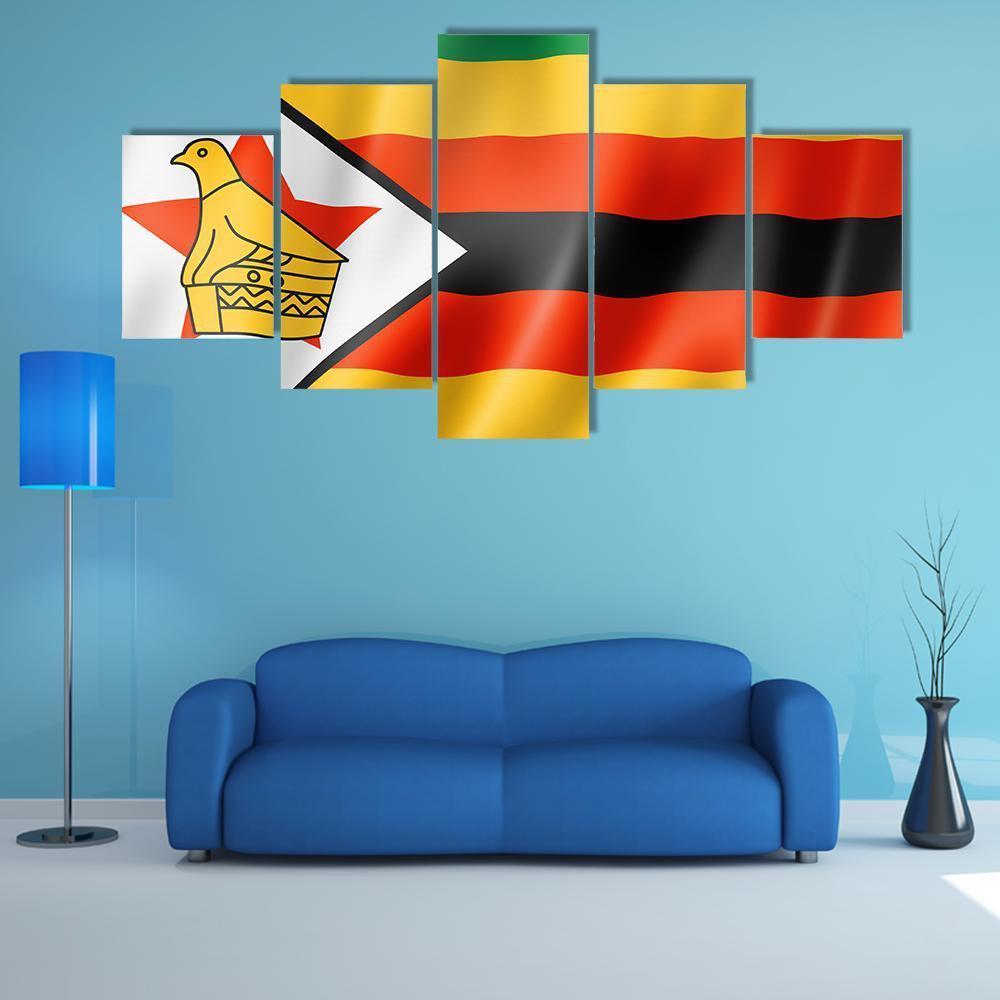 Zimbabwe Flag Canvas Wall Art-5 Star-Gallery Wrap-62" x 32"-Tiaracle